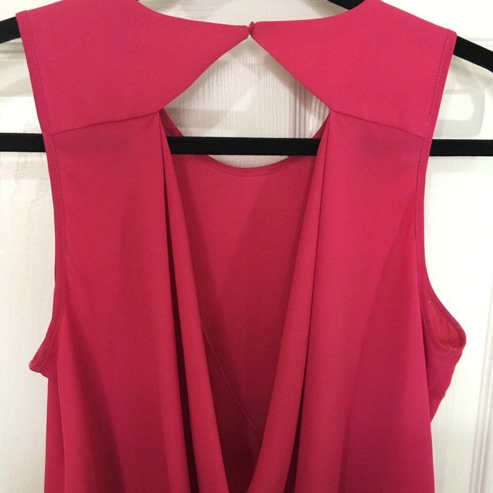 Pink blouse deep plunge back